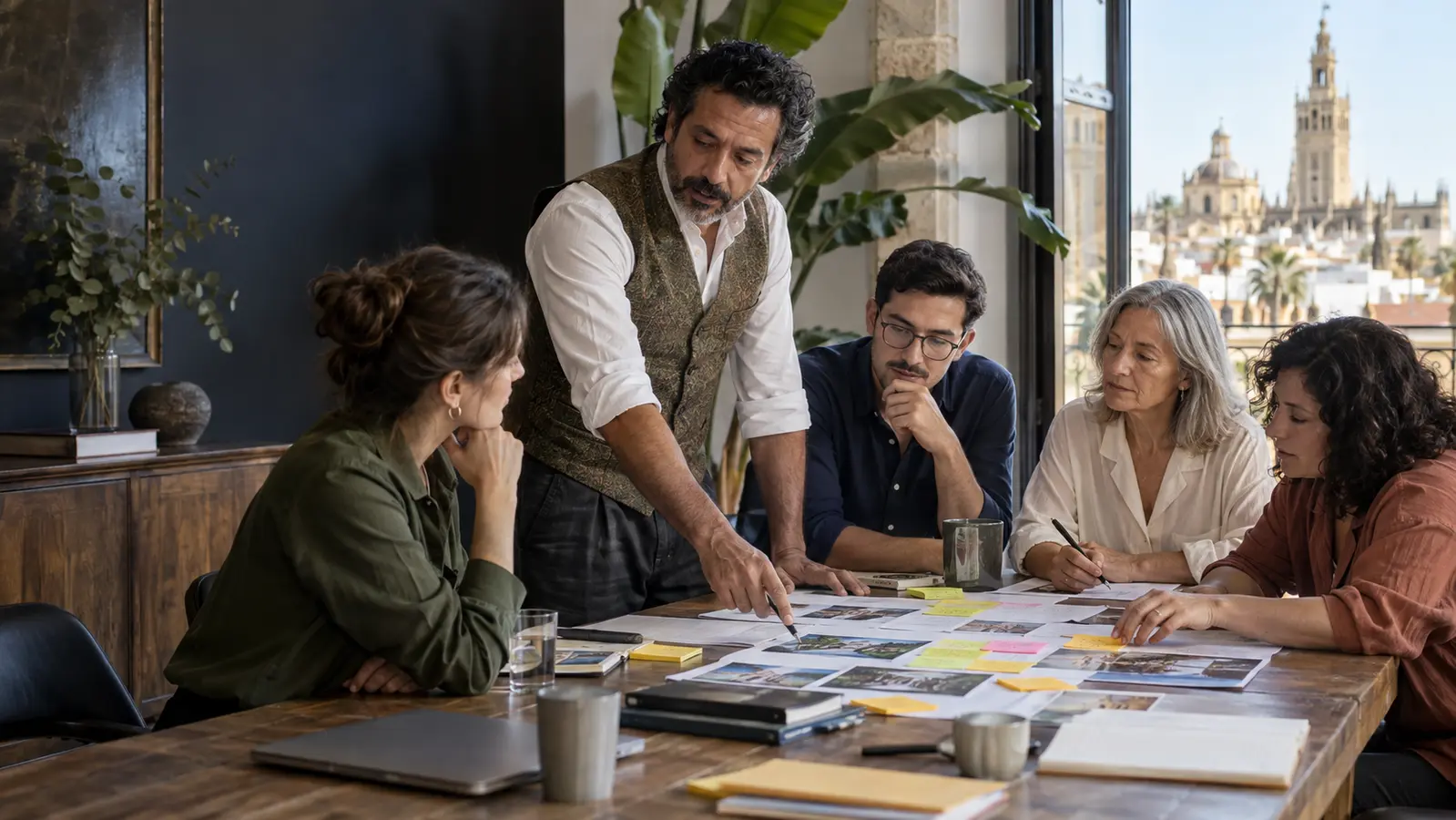 Equipo de empresa organizando una investigación colaborativa